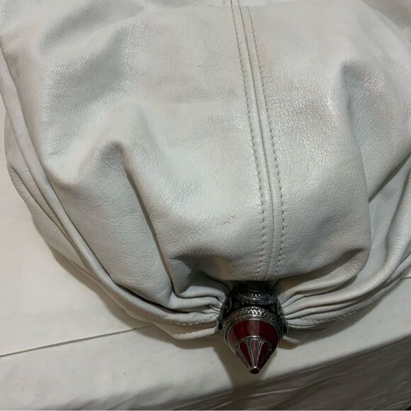 JIMMY CHOO HOBO SHOULDER BAG-LARGE-WHITE LEATHER BOTTOM JEWELED ACCENT UNIQUE - Picture 7 of 16